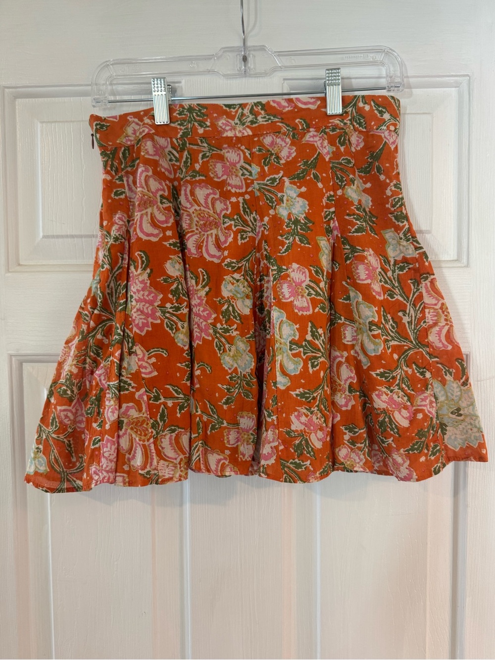 Free People Orange Floral Mini Skirt with Pink & Green Accents